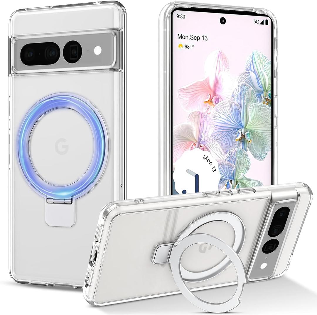 CameCosy for Google Pixel 7 Pro Case with Magnetic Ring Stand [Compatible for MagSafe],Crystal Transparent Design Drop Protection Non-Yellowing Shockproof Kickstand Cover for Google Pixel 7 Pro 6.7