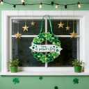 St. Patricks Day Wreath for Front Door, 13Inch Foldable Shamrock Wreath with Word Signs for Irish Holiday Outdoor, Wall Decor (Green, White, and Gold)