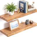 Acovy Extra Deep 24" Long Live Edge Rustic Floating Shelves for Wall, Solid Wood Wall Shelves with Invisible Bracket Mount for Living Room Bathroom Bedroom Kitchen, Set of 2, Natural, Live Edge, 24 inch, 2 Packs