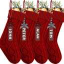 XIMISHOP 4PCS Christmas Stockings with Name Tags, 18inch Large Personalized Cable Knitted Xmas Hanging Stocking Decorations for Holiday Christmas Party Family Decor (Red)