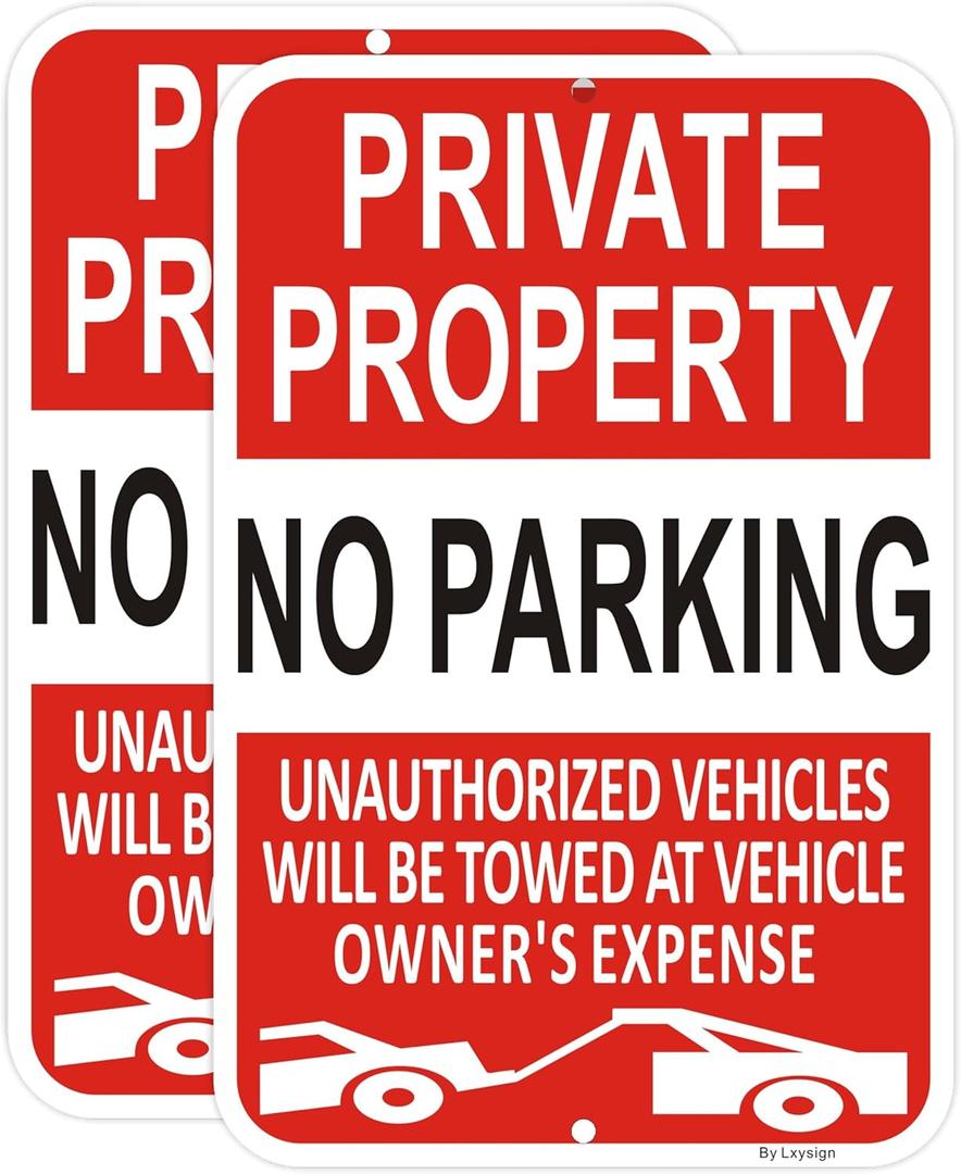 2 Pack Private Property No Parking Signs, 18x12 Inches, Reflective Aluminum Sign, Fade Resistant