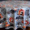 Newbridge 70 Inch Round Haunted Halloween Rustic Ghost Farm Vinyl Tablecloth with Flannel Backing, Haunted Barn and Pumpkin Truck Halloween Design, Easy Care Wipe Clean Table Cover