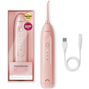 AquaSonic Icon Water Flosser for Teeth  Cordless Rechargeable Oral Irrigator  Waterproof, Portable Dental Cleaning with Jet Tip  Braces Home Travel - Blush