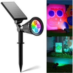 Color Changing Solar Spotlights Outdoor for Tree, Flower, Plant, Statue, Decorations, Wall, Waterproof Rainbow Lanscape Spot Lights for House Outside, Yard, Garden, Patio, 8 Coloful Uplighting Modes (1 Pack)