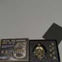 Metal Relief Polyhedral Dice Set of 7, Rotatable Bullet Dice Set Revolver Storage Container, Rotating Fingertip Stress Dice Set Toy, Metal Dice Set for D&D, Sci-Fi, War Theme Tabletop Games(Gold)