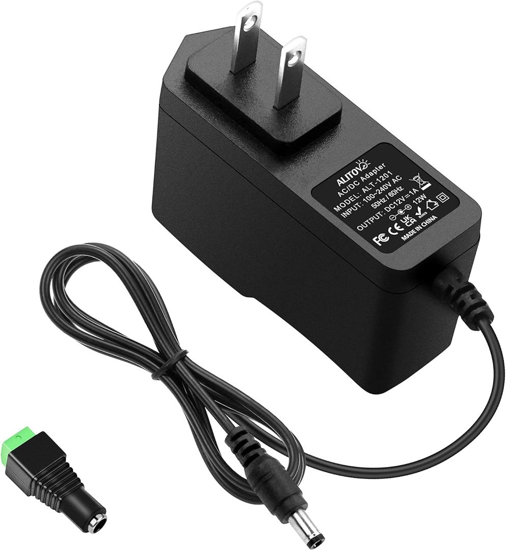 ALITOVE DC 12V 1A Power Supply 12W AC Adapter 100~240V 50-60hz to 12 Volt 1Amp 0.5A Transformer DC 12V Power Cord 5.5 x 2.5mm 2.1mm Plug for LED Strip Light CCTV Security Camera and More