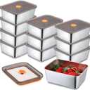 Layhit 10 Set Stainless Steel Food Containers with Lids Metal Marinating Snack Containers Box for Lunch, Leftovers, Dishwasher & Freezer Safe (18 oz)