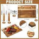 Honeydak 4 Set Acacia Wooden Steak Board Steak Plate Cutting Board with Fork, Knife and Sauce Cups 15.7 Inches Wood Serving Tray for Cheese Charcuterie Meat and Poultry, Birthday Wedding Gift
