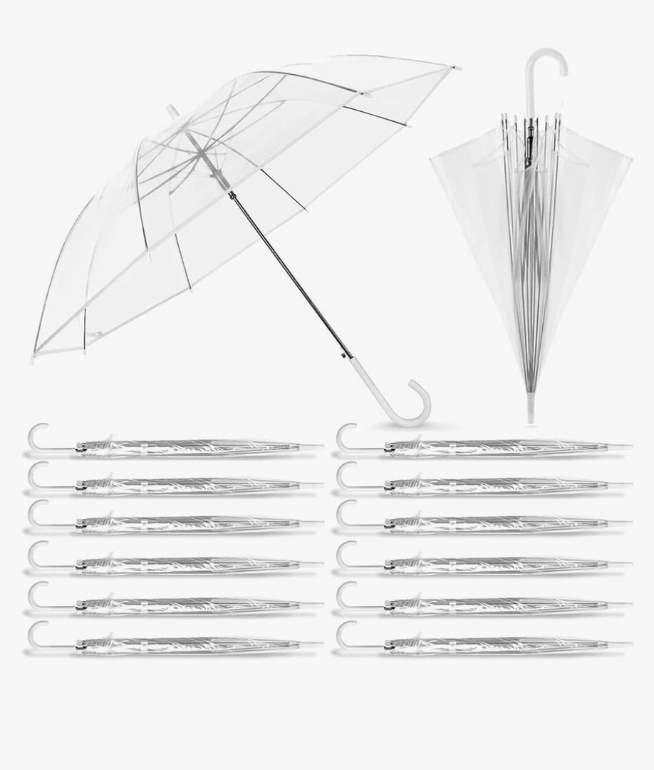 18Pack Clear Wedding Umbrellas Bulk Transparent Auto Open Stick Umbrellas Windproof Waterproof Large Canopy Umbrella with White J Hook Handle for Wedding Bride Groom Photography Golf Outdoor
300+ bought in past month
