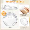 100 Count 90mm/3.5inch Strawless Sipper Lids, Clear PET Lids for Plastic Cup Disposable Cover for Cold Brew, coffee, beer, cocktail, wine or Beverage Cups