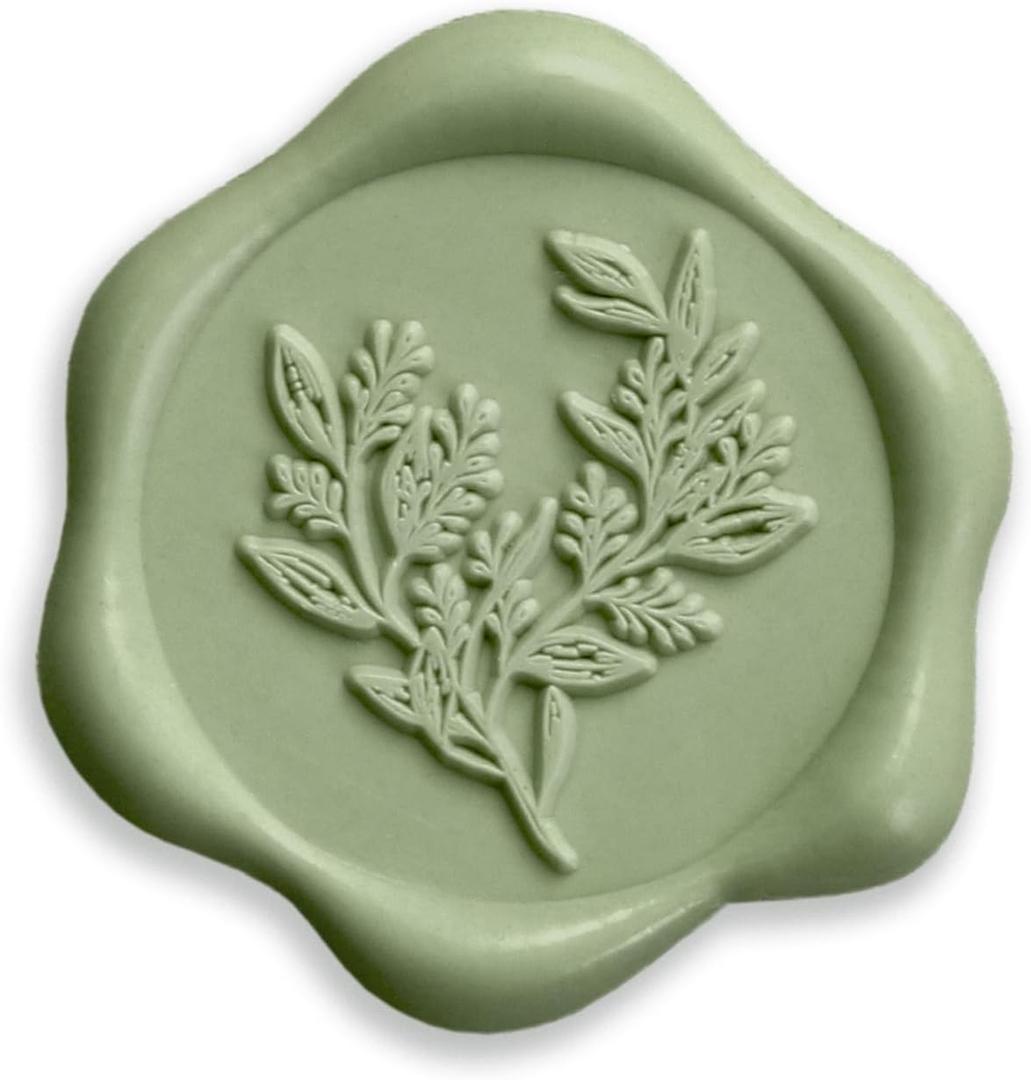 UNIQOOO Wax Seal Stickers - Eucalyptus Wedding Invitation Envelope Seal Stickers, 50 Pcs Self- Adhesive Sage Green Stickers, Perfect for Invitation, Christmas, Gift Wrapping