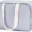 Full Size Toiletry Bag Women Large Cosmetic Bag Travel Makeup Bag Organizer Medicine Bag for Toiletries Essentials Accessories (Greyish Blue Stripe, Large)