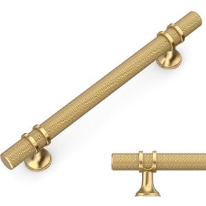 Amerdeco 10 Pack Knurled Champagne Bronze Cabinet Pulls 5 Inch Hole Center Kitchen Cabinet Handles for Drawer, Cupboard and Wardrobe (5"/128MM Hole Center)
