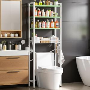 Kalrin Over-The-Toilet Storage Rack, 4-Tier Bathroom Organizer Shelf Over Toilet with Adjustable Shelf and Basket, Freestanding Space Saver Bathroom Shelves Above Toilet for Room (Avocado Green), X-Large