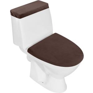 Stretch Velvet Toilet Lid Cover and Toilet Tank Lid Cover, Bathroom Super Soft Toilet Lid Cover Set Luxury Velvet Plush, with Elastic Bottom, Machine Wash, Coffee