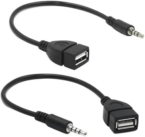 Hididi 2-Pack AUX to USB Adapter, 3.5mm Male Audio Jack to USB 2.0 Female Converter for Car Gold-Plated Anti-Interference Cable for Playing Music from U Disk