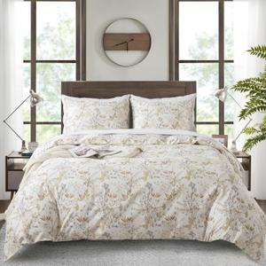 NEWLAKE Cotton Duvet Cover King Size - Soft Breathable Duvet Cover Set 3 Pieces with Zipper Closure, 1 Duvet Cover 104x90 Inches and 2 Pillow Shams, Golden Colored Leaves Pattern