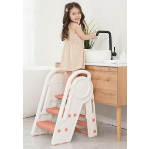 Pink 3 Step Stool for Toddlers, Tall Kids Toddler Stool for Bathroom Sink