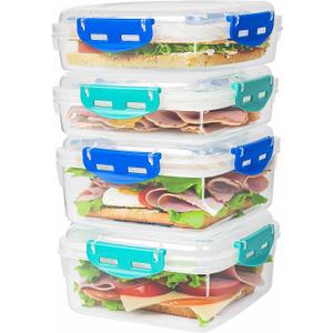 4 PCS Sandwich Containers - 100% Airtight & BPA-Free & Microwave & Dishwasher Safe Kitchen Storage Containers with Upgraded Snaps, 2 heightened Containers for Lunch Boxes and 2 normal version