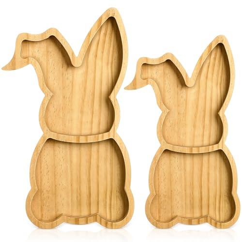 Maxcheck 2 Pcs Easter Farmhouse Bunny Wooden Serving Platter Large Rustic Spring Snack Fruit Meat Cheese Board Charcuterie Platters for Easter Spring (Bunny)