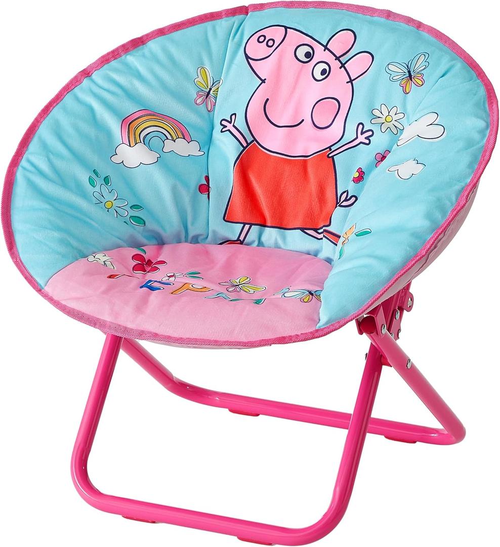 Idea Nuova 19 Folding Saucer Chair for Bedroom, Playroom, or TV Room, Toddler Chair with Foldable Metal Frame, Portable & Comfortable,Ages 3+,Peppa Pig