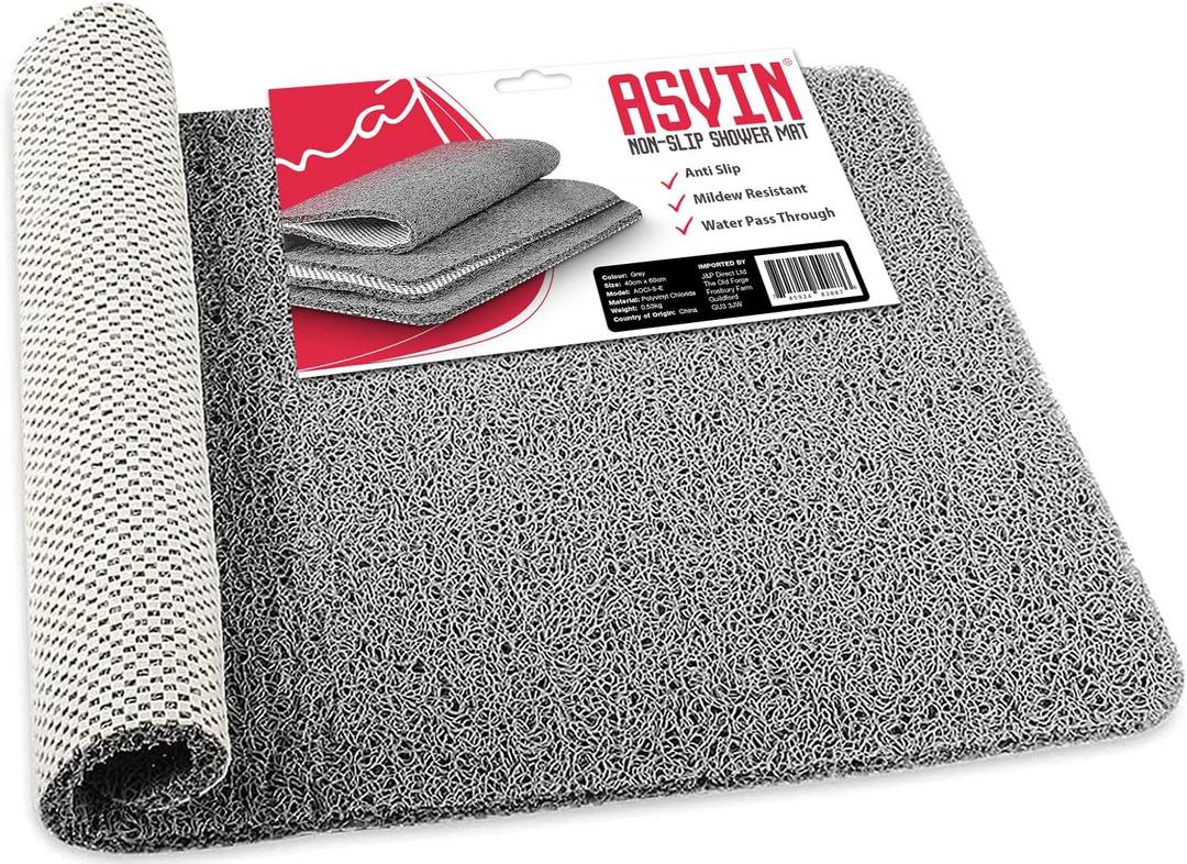 Asvin Soft Textured Bath, Shower, Tub Mat, 24x16 Inch, Phthalate Free, Non Slip Comfort Bathtub Mats with Drain, PVC Loofah Bathroom Mats for Wet Areas, Quick Drying (Grey)