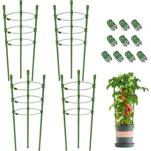 Legigo 4 Packs 18inch Plant Support Cages with 3 Adjustable Support Rings- Small Tomato Cage for Pots Plant Holder for Home Garden Balcony for Orchids, Tomato, Vegetables, Flowers, Climbing Plants