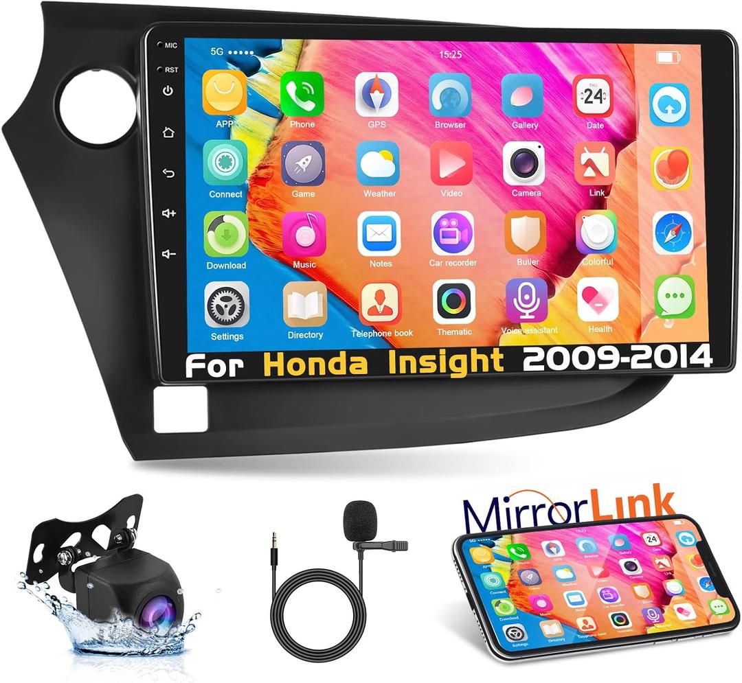 Podofo Car Stereo Radio for Honda Insight 2009 2010 2011 2012 2013 2014 9 Inch Touch Screen Bluetooth Audio with GPS Navigation Mirror Link WiFi FM/RDS EQ Backup Camera MIC