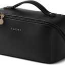 EACHY Travel Makeup Bag, Large Capacity Cosmetic Bag for Women, Waterproof PU Leather, Flat Open Portable Toiletry Bag for Skincare, Brushes & Travel Essentials