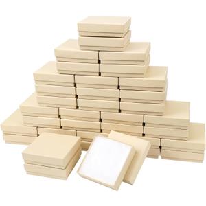 Jewelry Boxes, Cardboard Jewelry Gift Boxes, 40 Pack 3.5x3.5x1 Inch, Bulk Cotton Filled Small Jewelry Boxes with Lids for Necklace Ring Bracelet Earring Display Box (Brown)