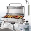 Boat Grill with Rod Holder Mount, 18/8 Stainless Steel Grill, Extra Large Cooking Area for 4-5 People, Fast & Even Heating, 12,000 BTU Propane Grill (Propane Excluded), Marine & Tabletop Portable