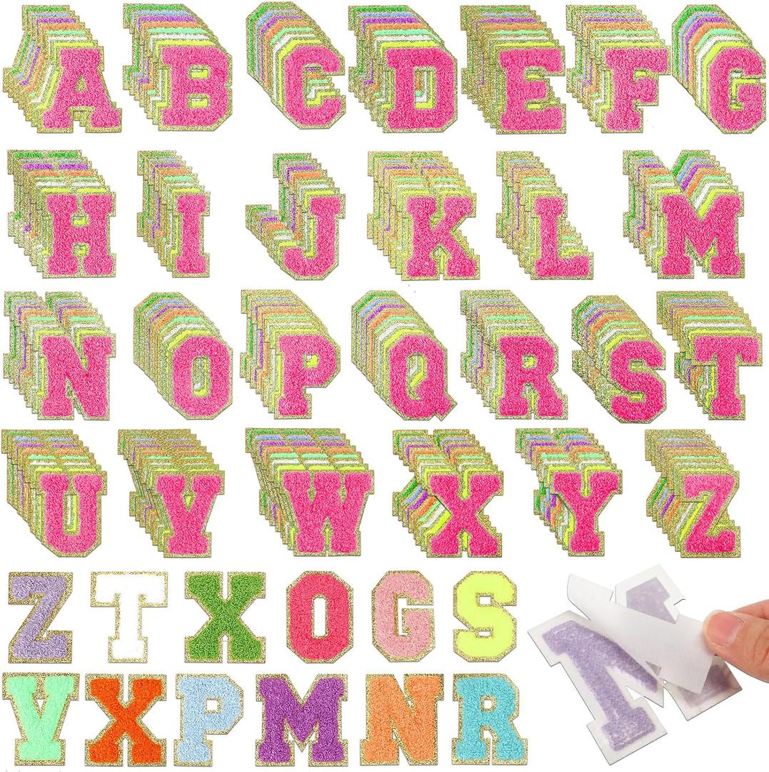 Yunlly 312 Pieces Chenille Letter Patches Self Adhesive A-Z Glitter Embroidered Patches for DIY Crafts, Mobile Phone, Backpacks, Clothing