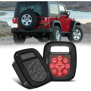 Universal LED BAR Rear Tail Lights for 1976-2006 Jeep Wrangler YJ TJ CJ Trailer Truck Flatbed, Square Brake Tail Lamps Turn Signal Backup Reverse Light w/License Plate Light, Smoked (Black)