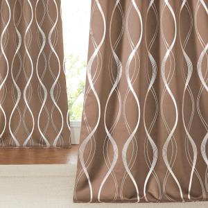 NICETOWN Blackout Curtains Panels for Bedroom - Microfiber Noise Reducing Thermal Insulated Wave Line Foil Print Design Drapes for Patio Sliding Glass Door (Cappuccino, 2 Panels, 52 x 72 Inch)