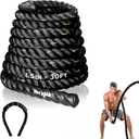 Yes4All 1.5/2 Inch Battle Ropes with Extra Protective Sleeve, Workout Ropes for Cross-Training Home Gym & Fitness Exercises, Strength Training - Battle Rope - No Cover, 1.5in - 30ft