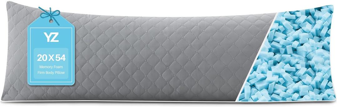 YZ HOME Long Body Pillow for Adults - Firm Body Pillow Insert with Shredded White Memory Foam, Adjustable Height, Soft Support for Side Sleeping, Pregnant Women, Washable (Grey, 20x54 Inch) (Light Gray)