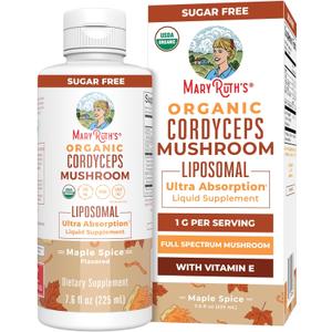 MaryRuth Organics Cordyceps Mushroom Supplement | Ultra Absorption Liposomal | Full Spectrum Mushroom | 200mg Beta-Glucans Per Serving | USDA Organic | Vegan | 7.6 oz | 15 Servings