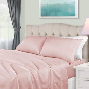 Egyptian Cotton Sheet Set 650 Thread Count 100% Egyptian Cotton Solid Sheets Set Soft Sateen Weave Hotel Style 18" Deep Pocket Fitted Flat and Pillow Cases - Queen, Blush