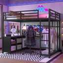Bellemave Full Size loft Bed with L Desk, Wardrobe, Metal Full Loft Bed Frame for Adults, Kids, Teens, Black