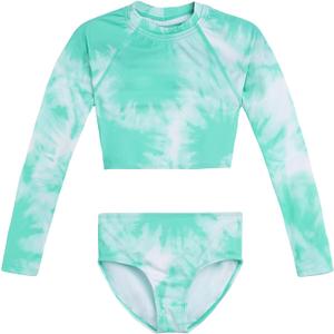 Kanu Surf Girls' Long Sleeve Rashguard UPF 50 Two Piece Swim Set (Blue) Size:12