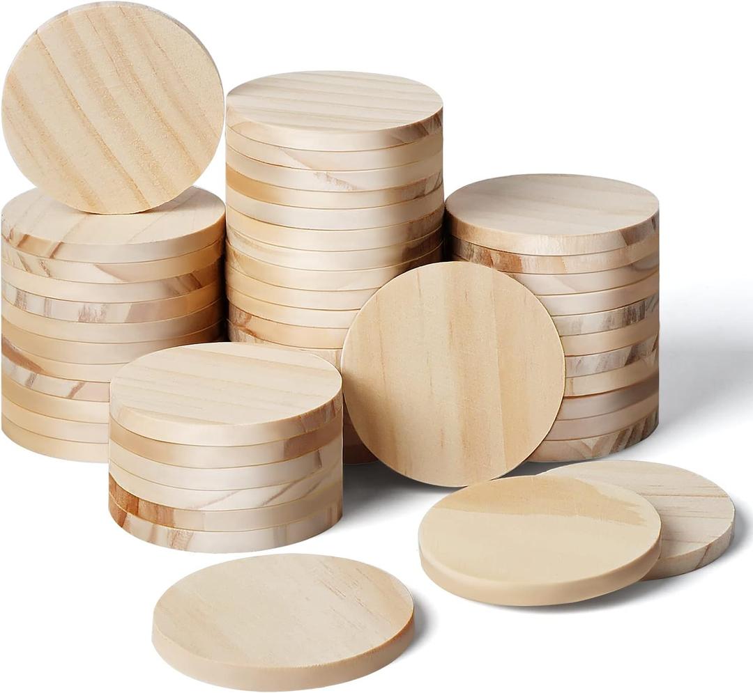 2 Inch 50 Pieces Wood Circles, GOH DODD Small Round Discs Unfinished Slices Wooden Ornaments for DIY Decorations Laser Engraving Wood Burning Staining Painting Decoupage Crafts School Education