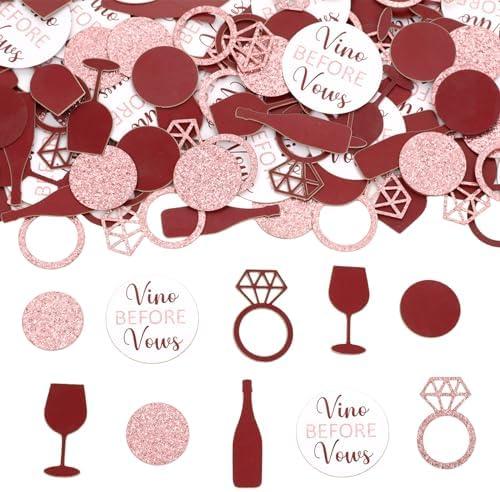 Wonmelody Bachelorette Table Decoration 200Pcs Vino Before Vows Confetti Bachelorette Party Decor Bottle Diamond Ring Confetti for Burgundy Engagement Bridal Shower Wedding