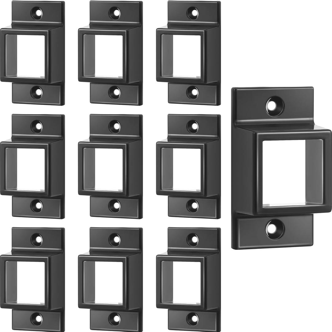 Zonon 20 Pcs 1" x 1" Black Aluminum Fence Brackets Standard Wall Mount for Rails Double Flange Metal Square Residential Black Flat Fence Brackets for Fencing Railing Mounting