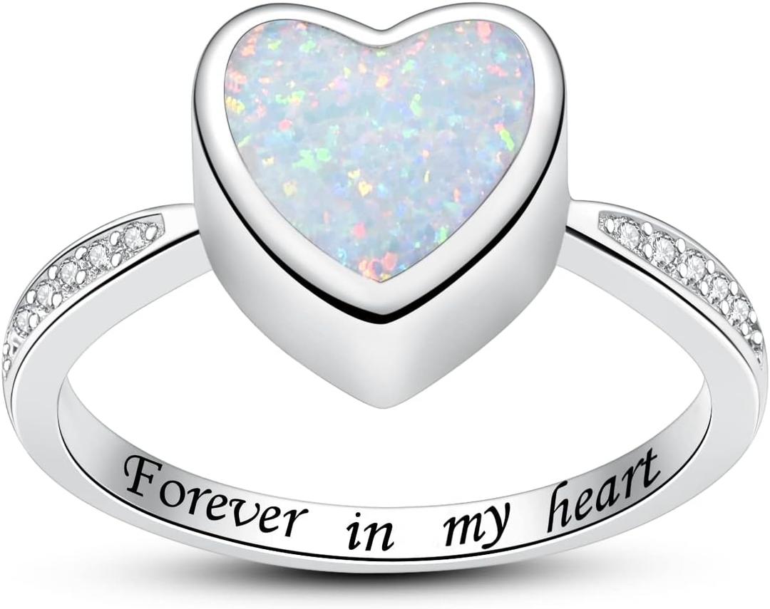 925 Sterling Silver Heart Urn Rings Hold Loved Ones Ashes Cremation Memorial Ring Keepsake Jewelry for Women for Human Ashes (White), Ring Size: 5