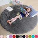 Grey Round Rugs 4Ft for Living Room Bedroom, Fluffy Fuzzy Shag Shaggy Circle Area Rug for Kids Room Home Office Decor Aesthetic, Furry Soft Plush Indoor Floor Gray Carpet for Baby Nursery Preppy Dorm
