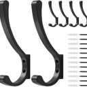 Coat Hanger Hooks Wall Mount - Backpack Hooks,Metal Wall Hooks For Hanging Heavy Duty, Screw In Hooks For Hanging Clothes, Black Coat Hooks For Wall, Purse Hanger For Wall, Wall Mounted Bag Hooks (6 Pack)
