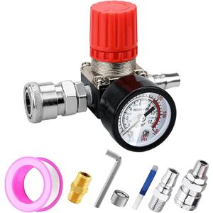 Preciva Air Compressor Pressure Regulator with Dial Gauge, 0-175 PSI Air Gauge for Air Compressor and Air Tools (Four Way Valve)