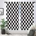 Riyidecor Checkered Curtains Black and White Abstract Race Car Flag Boys Teens Cute Retro Vintage Classic Hippie Groovy Rod Pocket Modern Bedroom Living Room Treatment Fabric 2 Panels 42Wx63H Inch