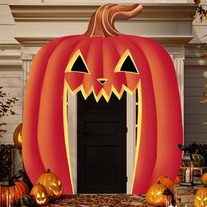 Halloween Outdoor Decorations Door Cover Large Banner Sign Pumpkin Archway Front Decorations Halloween Grimace Door Banner Sign for Outside Porch Yard Decoration, 110 x 94 Inch