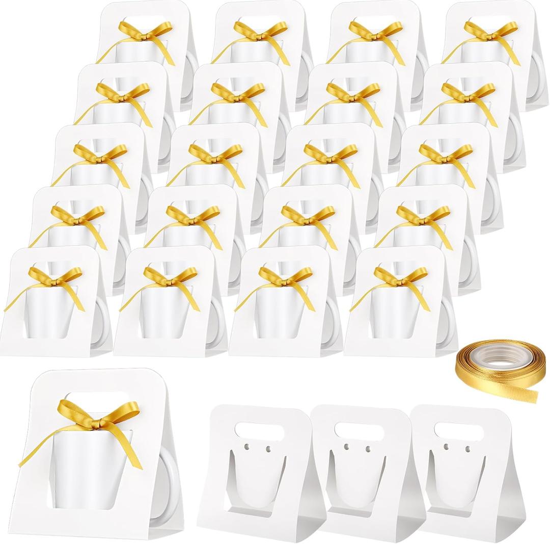 Motipuns 24 Pack Mug Boxes for Gifts 11 oz Coffee Mug Gift Boxes with 1 Roll Ribbon Sublimation Cups Packaging Bags for Sublimation Coffee Cups Blanks Wrapping(White)